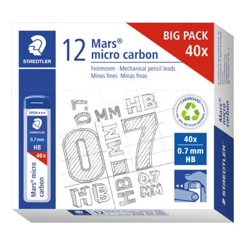 Astuccio 40 mine sottili HB Staedtler Mars Micro Carbon 255 HB 0,7 mm - 255 07-HB